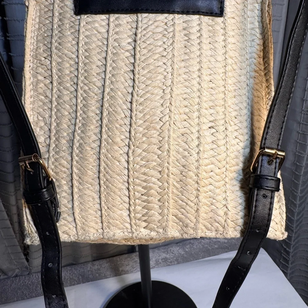 A New Day Cream Woven Backpack with Black Straps
